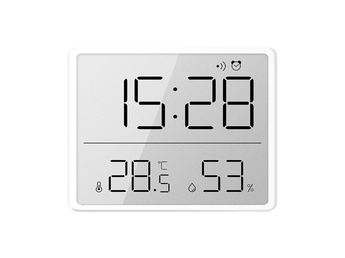 Reloj despertador digital Baok con pantalla LCD, hora, temperatura y humedad para el hogar, dormitorio y oficina - Blanco 8218