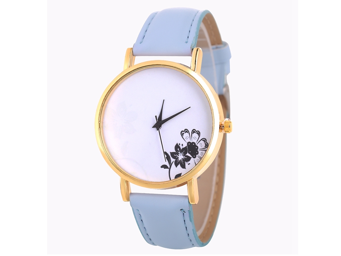Reloj De Cuarzo Con Correa De Cuero Simple Y Moderno Para Decoración (azul Claro)
