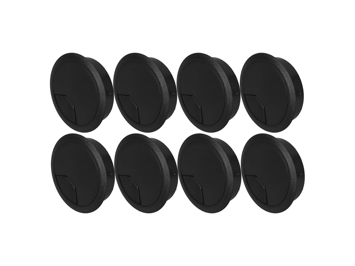 Juego De 8 Pasacables Redondos De Abs Negro De 80 Mm Para Escritorio