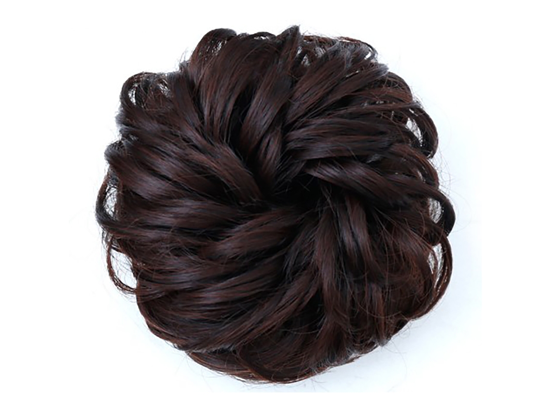 Peluca De Moño Rizado Marrón Oscuro Elegante Para Mujeres