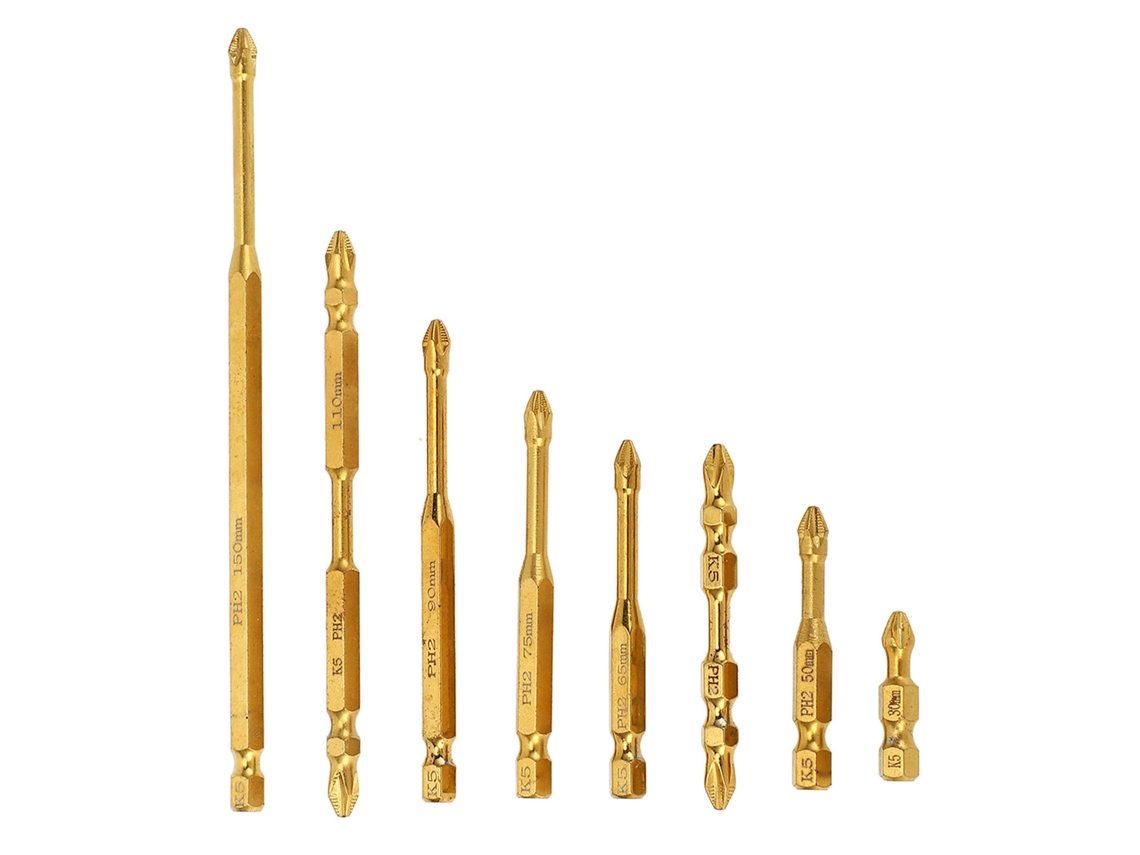 Set 8 Puntas De Destornillador Magnéticas Ph2 Anti-deslizantes De Impacto Largas Y Cortas Con Mango Hexagonal