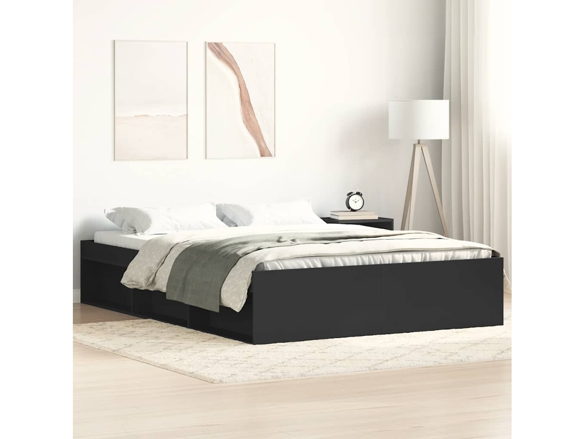 Estructura De Cama Doble Pequeña Sin Colchón Negro 120x190 Cm