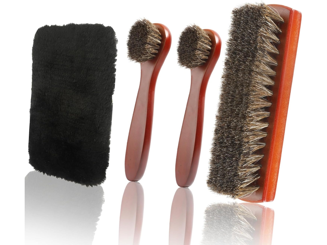 Conjunto 4 Piezas Zapatos De Limpieza Con Cepillo Crin Caballo Y Cabo, Para Cuero