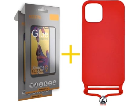 Carcasa + 2 Protectores de Pantalla para iPhone 11 Pro Max ACCETEL Rojo