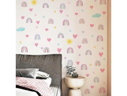 Pegatinas decorativas de pared con forma de arcoíris, pequeñas pegatinas de pared de acuarela con forma de arcoíris con corazón, sol y estrella.