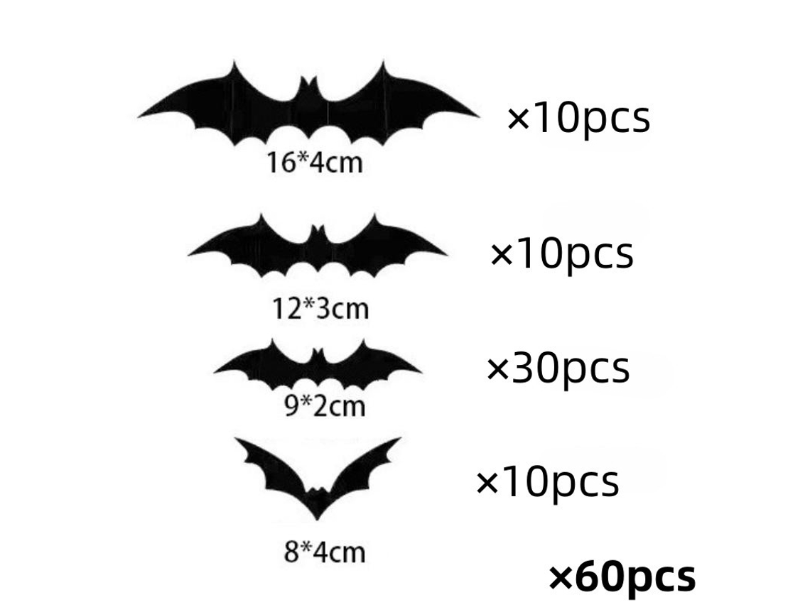 Pegatinas 3D de murciélago negro de PVC para Halloween, decoración aterradora para pared y bar, 60 piezas, Viewleaf