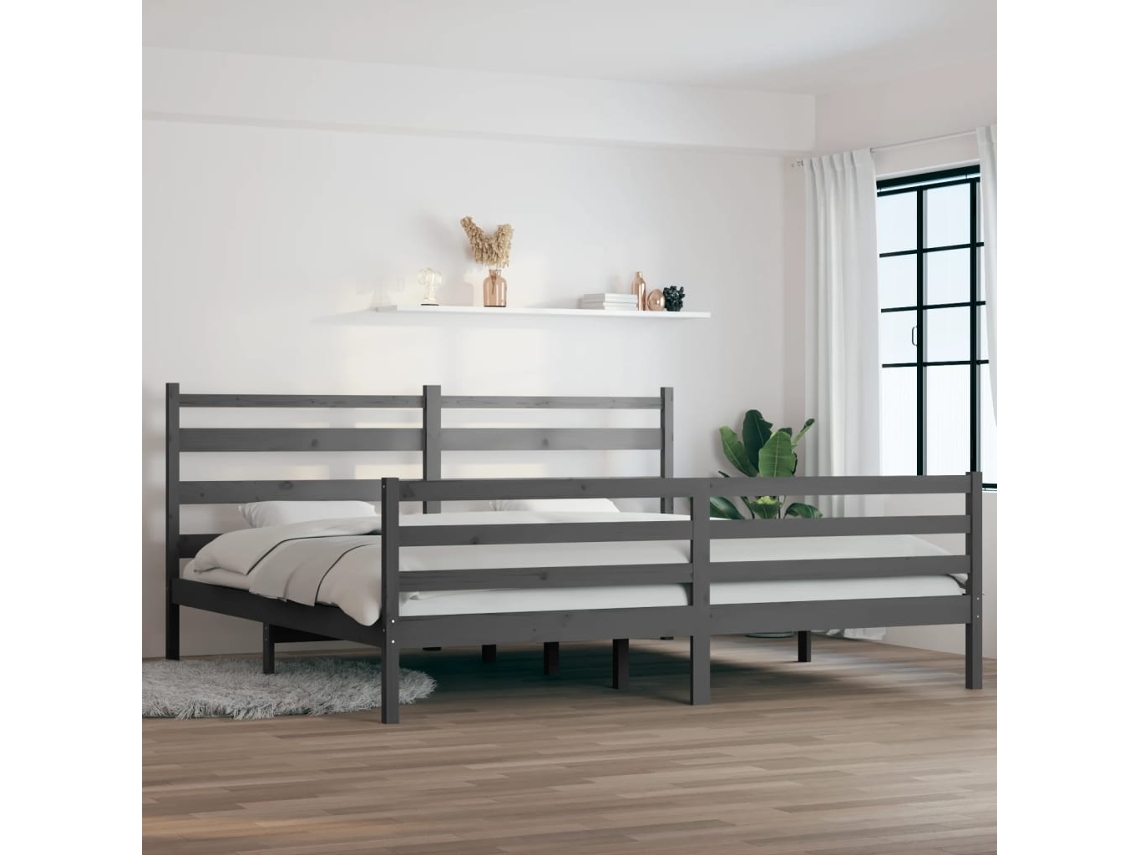 Estructura De Cama Sin Colchón Madera De Pino Gris 200x200 Cm