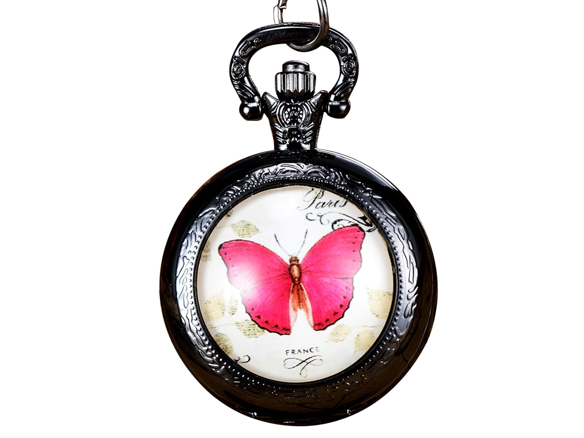 Reloj De Bolsillo De Cuarzo Para Chica A La Moda, Bonito Diseño, Aleación, Caja Negra Clásica