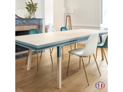 Mesa de Comedor Rectangular MON PETIT MEUBLE FRANÇAIS con 2 Extensiones (Azul Frehel - Madera - 180 x 76 x 100 cm)
