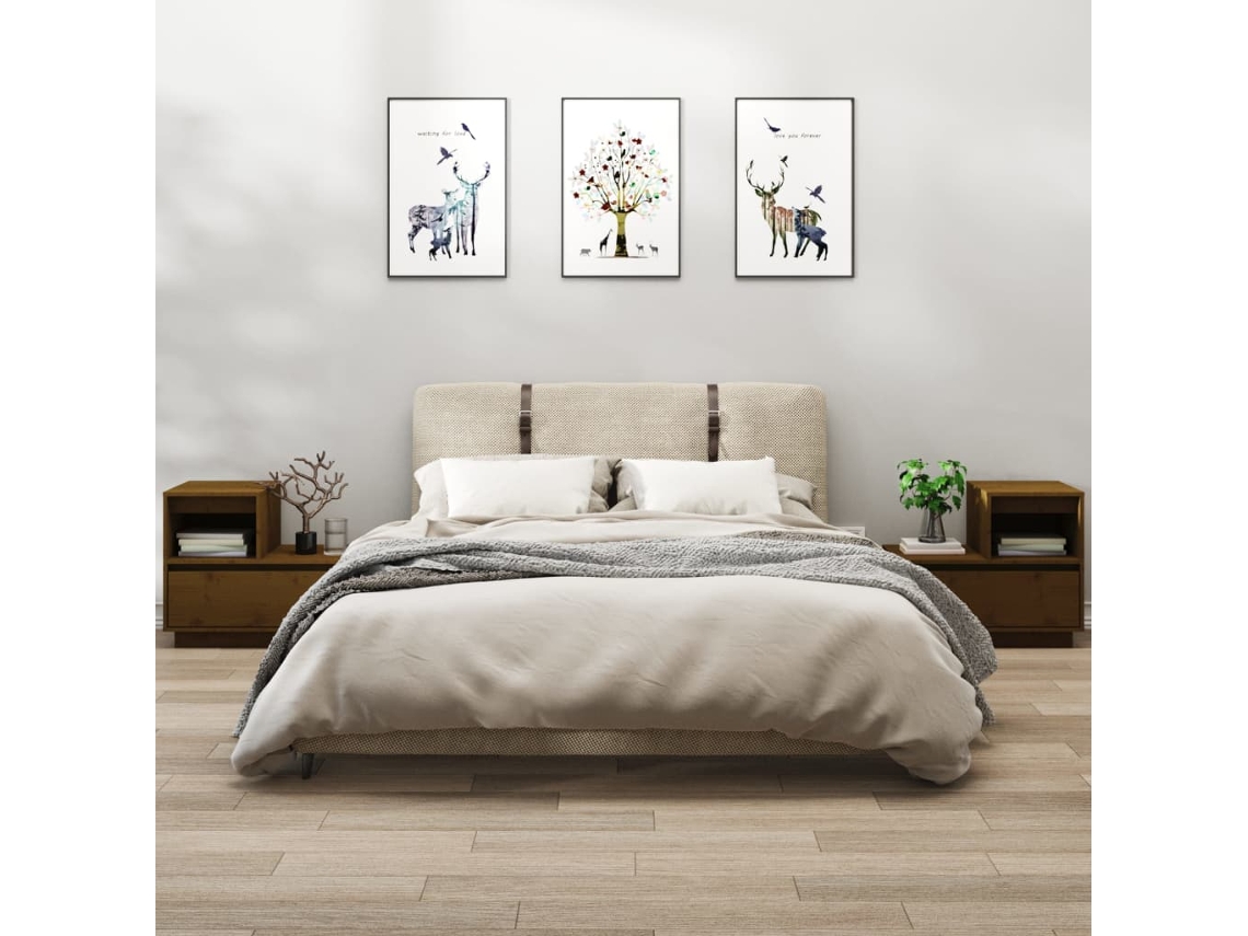 Mesitas de Noche LOVELY HOME Mesinha 2 Pcs 60X34X51 Cm Pinho Maciço Castanho Mel