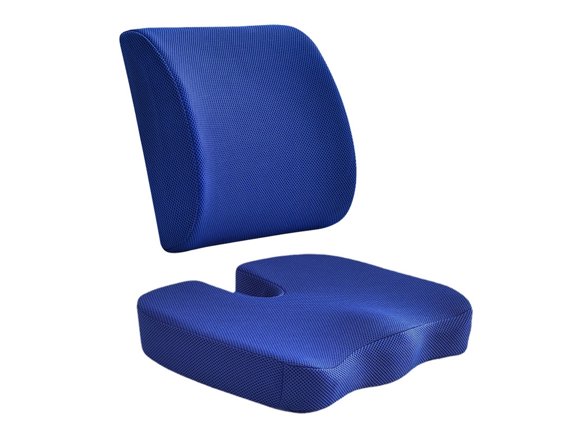Cojín De Asiento De Espuma Viscoelástica Para Oficina, Almohada De Apoyo Para La Espalda Para Aliviar El Dolor Ciático/de Espalda Azul Digitallab