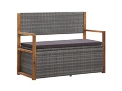 Lovely Home Banco Ordenación 115 Cm Mimbre Pe y Madera Acacia Maciza Gris