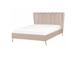 Cama con somier BELIANI Miribel de Terciopelo Beige 167x218x112