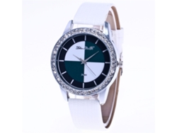 Reloj De Pulsera Analógico De Cuarzo Con Correa Redonda De Poliuretano Y Decoración De Gema Blanca.