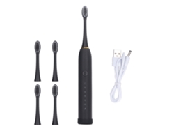 Cepillo De Dientes Eléctrico Recargable Ipx7, 6 Modos, 4 Cabezales, Para Adultos, Color Negro.