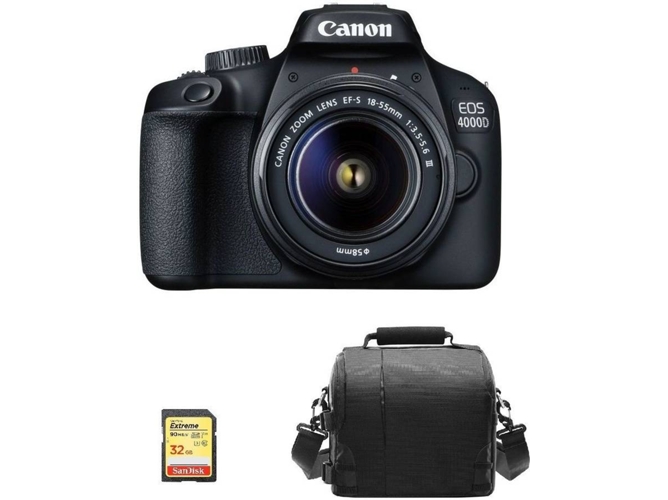 Kit Cámara Réflex CANON EOS 4000D EF-S 18-55 MM F3.5-5.6 III + 32 GB SD + Bolsa