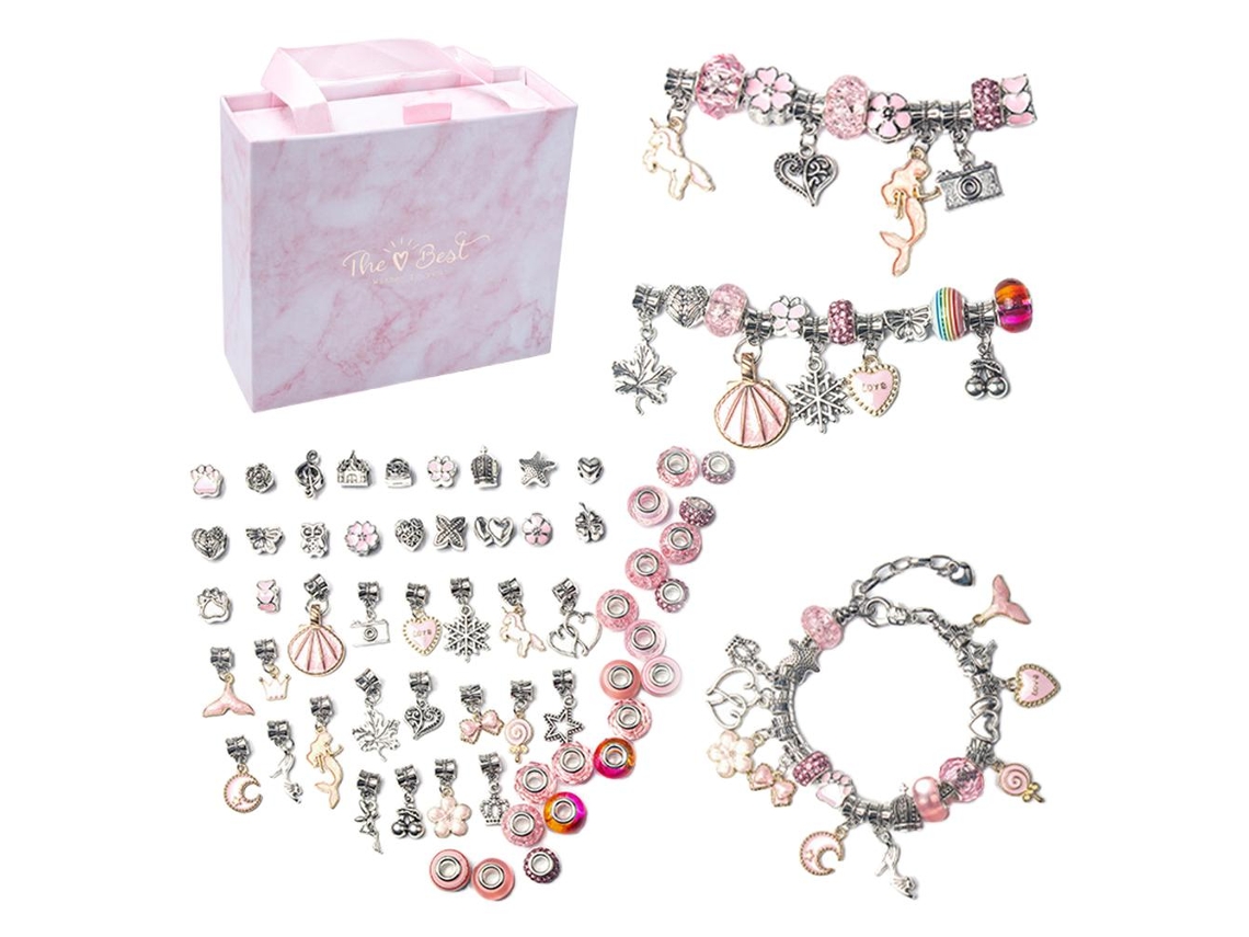 Bjww-kit De Criação De Bijuterias Com Pérolas Diy Para Crianças, Pulseiras Exquisitas Com Acessórios Abundantes, Cor Rosa