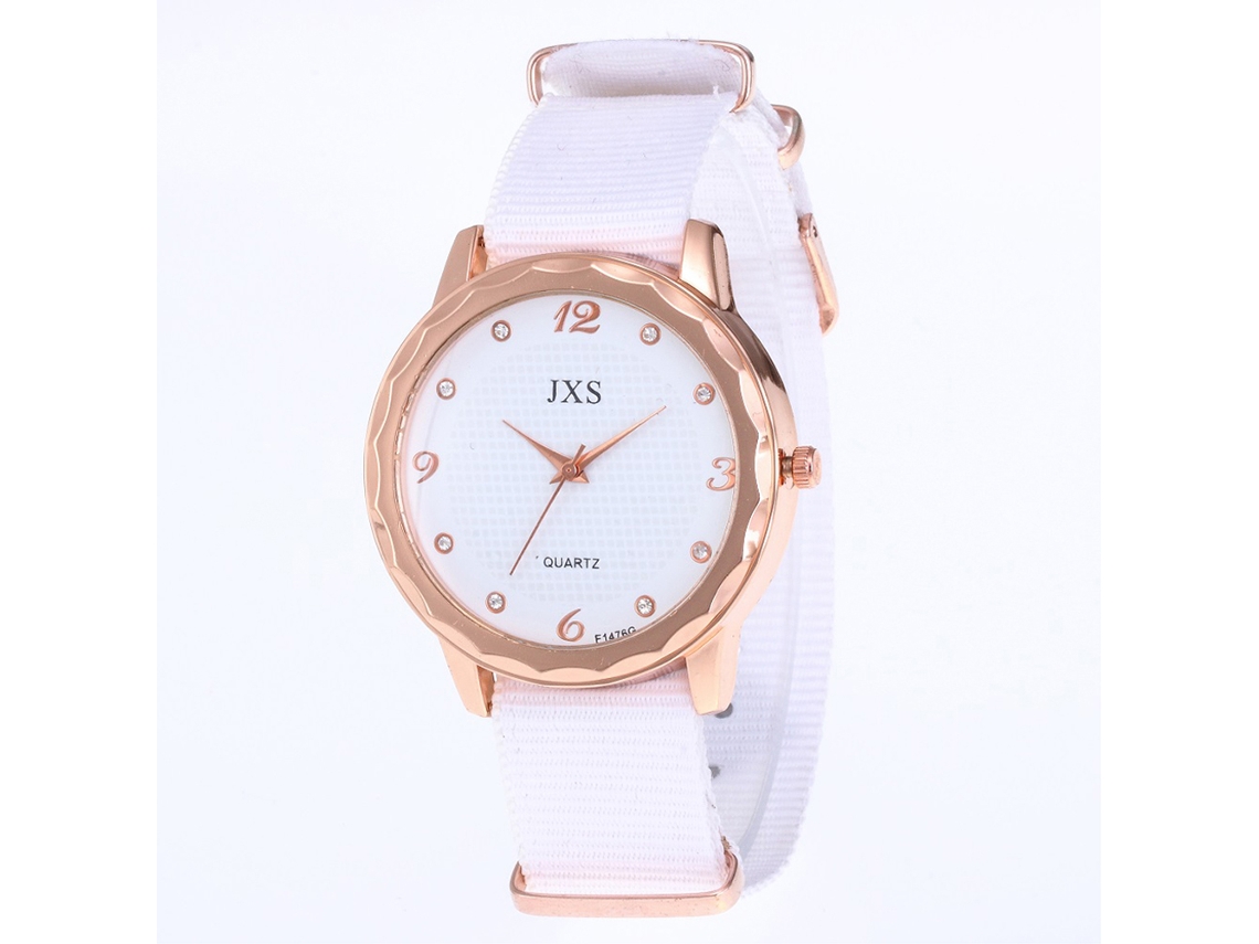 Reloj unisex de cuarzo con correa de nailon, elegante diseño con números romanos (blanco)