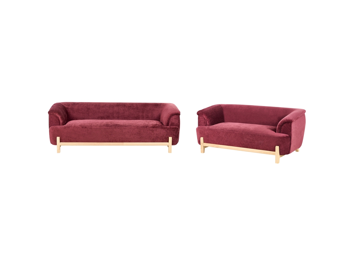 Conjunto de sofá Beliani Alnor de chenilla roja con reposabrazos anchos 205x85x67