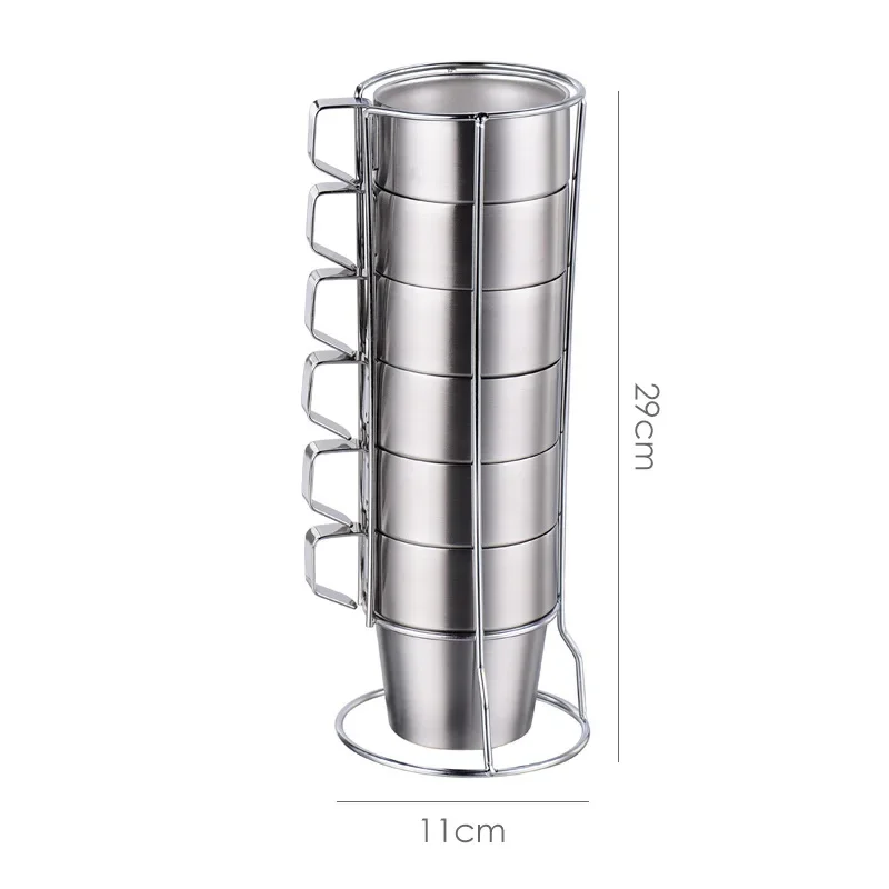 Juego De Tazas De Café De Doble Pared Con Aislamiento Térmico (300 Ml, 6 Unidades), De Acero Inoxidable 304.
