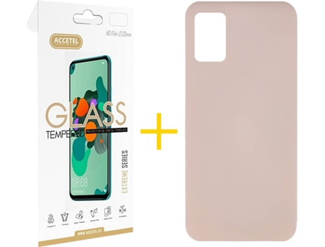 Funda y Protector de Vidrio Samsung Galaxy A31 ACCETEL Silicona Líquida Rosa Crema