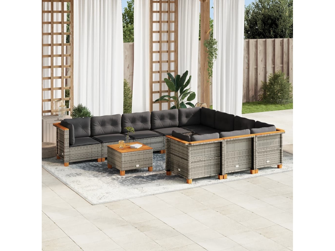 Conjunto de sofá de jardín de 11 piezas con cojines, ratán gris, DKD Home Decor