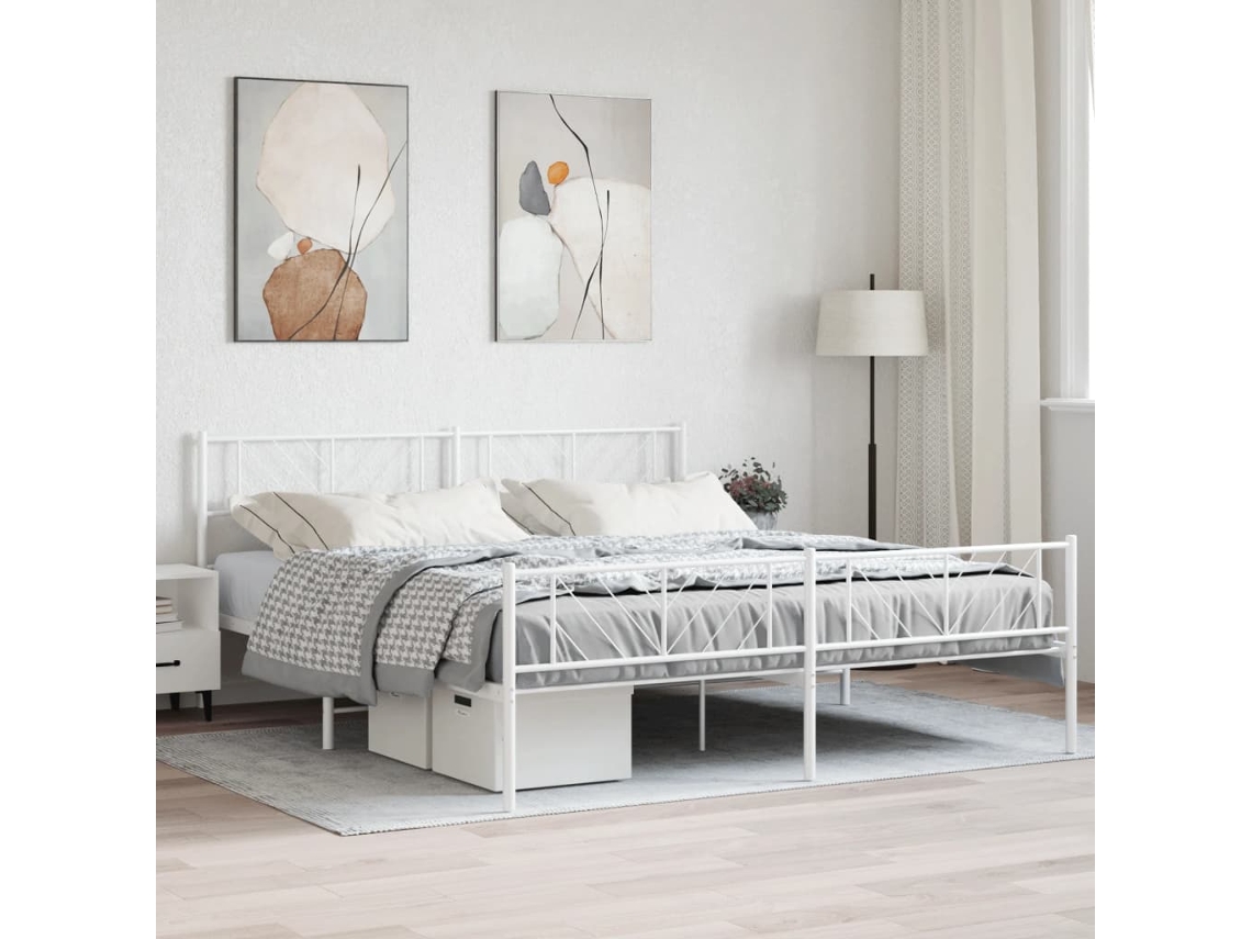 Cama De Matrimonio | Cama Para Adultos | Estructura Cama Sin Colchón Con Estribo Metal Blanco 183x213 Cm