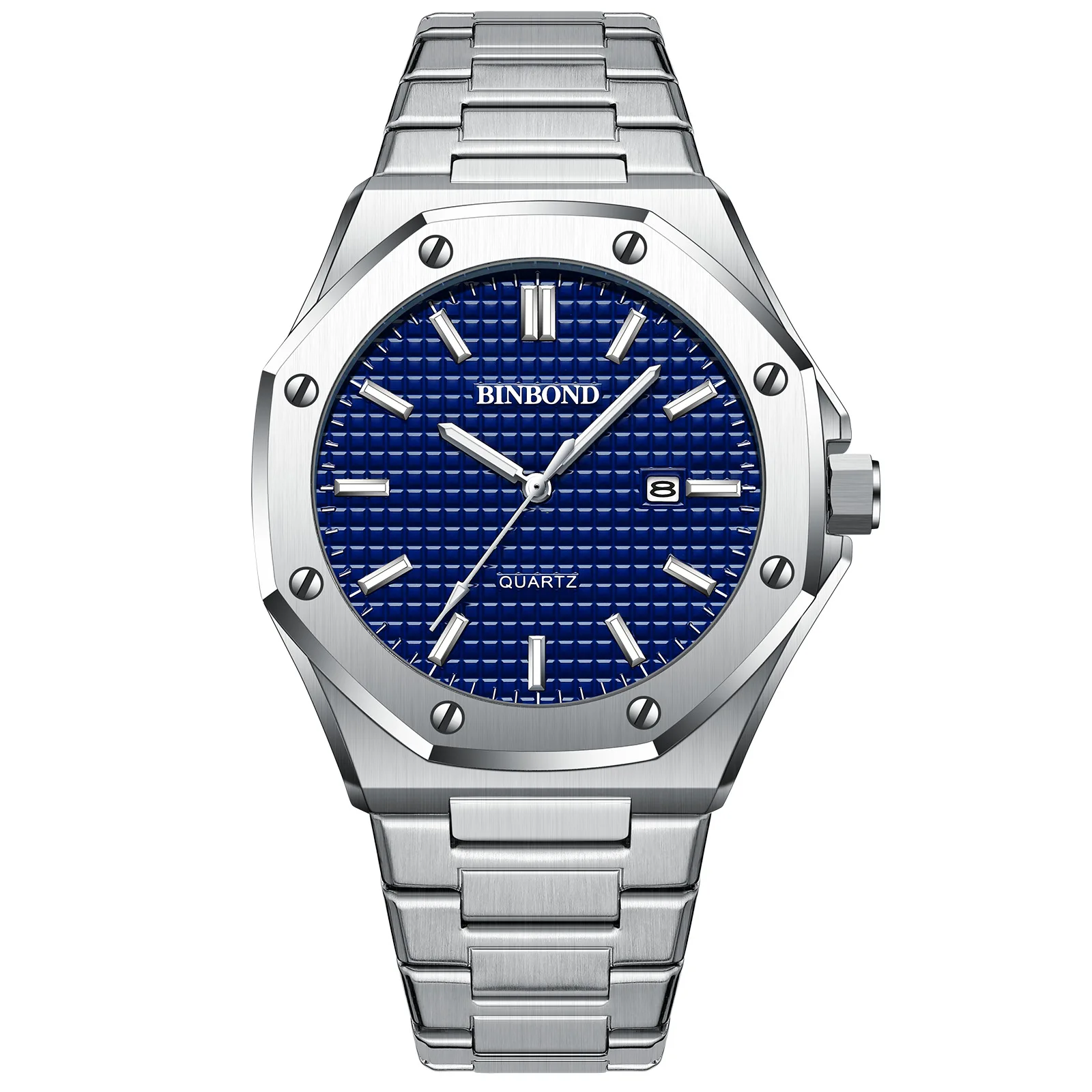 Reloj De Hombre Elegante E Informal Con Esfera Grande, Acero Inoxidable, Calendario Y Movimiento De Cuarzo.