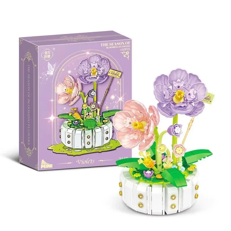 (468 Piezas) Set Creativo De Mini Bloques De Construcción Con Forma De Flor: Decoración De Plantas En Maceta Con Girasoles Y Amapolas.