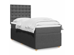 Cama Box Spring Con Colchón Tela Gris Oscuro 90x190 Cm