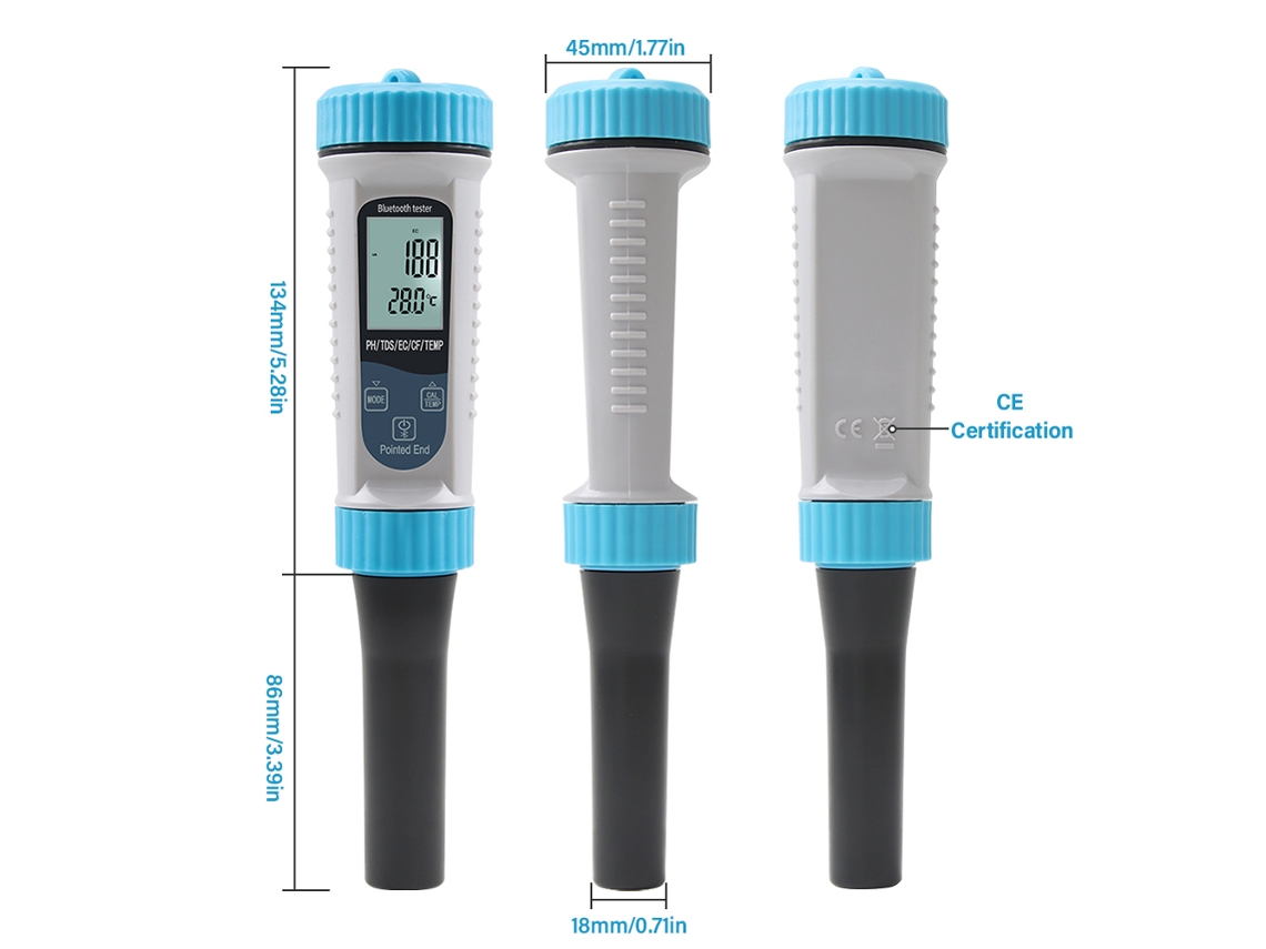 Medidor Digital Portátil De Calidad Del Agua Tuya Bt 5 En 1 Con Pantalla Grande Para Ph/tds/ec/temperatura/cf