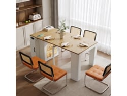 Isla De Cocina Multifuncional Blanca Con Ruedas, Mesa Extraíble Y Tapa Removible, Carrito Con Regleta Para Cocina Y Comedor