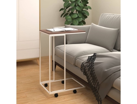MAISON EXCLUSIVE Mesa auxiliar con ruedas contrachapado blanco 40x30x63,5 cm