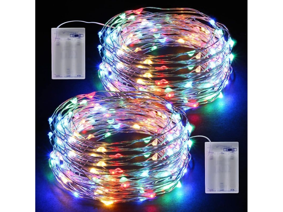Guirnalda De Luces, 2x10m 100 Led, Funciona Con Pilas Aa, Resistente Al Agua, Ideal Para Fiestas, Jardín, Navidad Y Decoración.