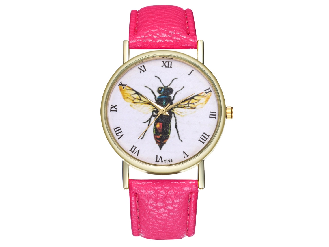 Reloj De Mujer Zhoulianfa Cuero Quartzo T194-a Especimen Insecto Rojo Rosa