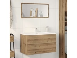 Mueble de baño fabricado en madera de roble artesanal.