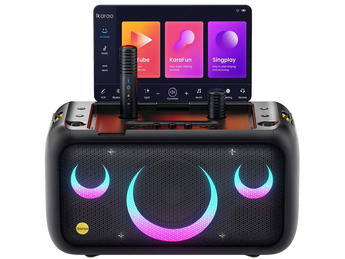 Karaoke Portátil IKARAO-X1 con Pantalla Táctil (2 micrófonos inalámbricos - Bluetooth -  Wi-Fi - HDMI)