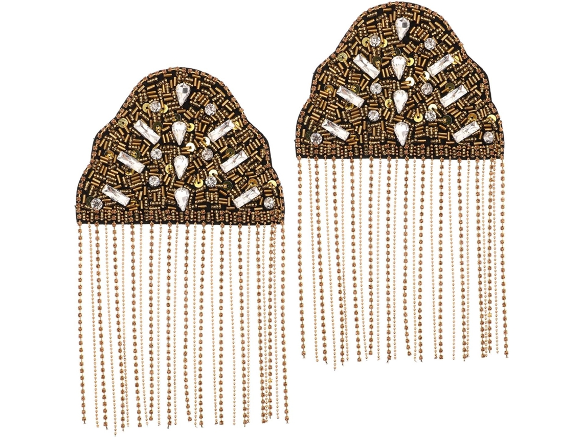 Juego De 2 Charreteras Doradas Con Pompones, Piedras Y Alfileres, Adornos De Flecos Para Blazer Y