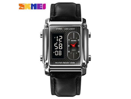 Reloj cuadrado analógico digital LED electrónico multifunción resistente al agua para hombre-cinturón plateado LUUCOZK