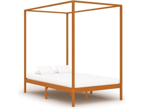 vidaXL Estructura de cama con dosel pino macizo marrón miel 120x200 cm