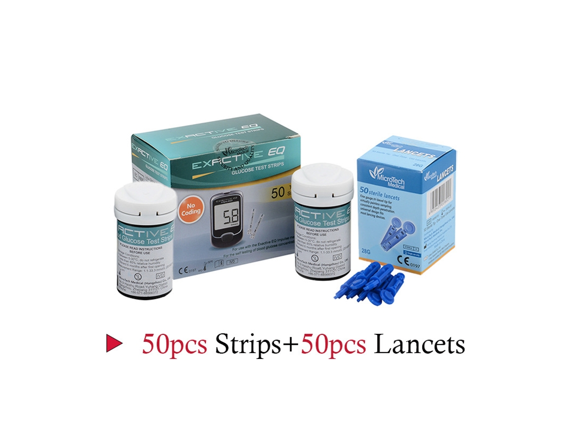 Tiras reactivas para glucosa con 50 unidades + 50 lancetas, monitor de diabetes (sin código)