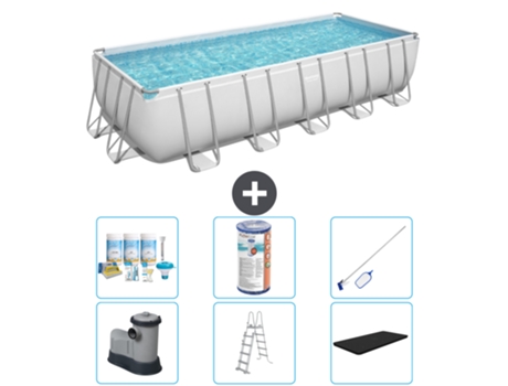 Piscina BESTWAY Rectangular Power Steel - 640 x 274 x 132 - Gris - Incluida bomba - Escalera - Cobertor Accesorios CB32