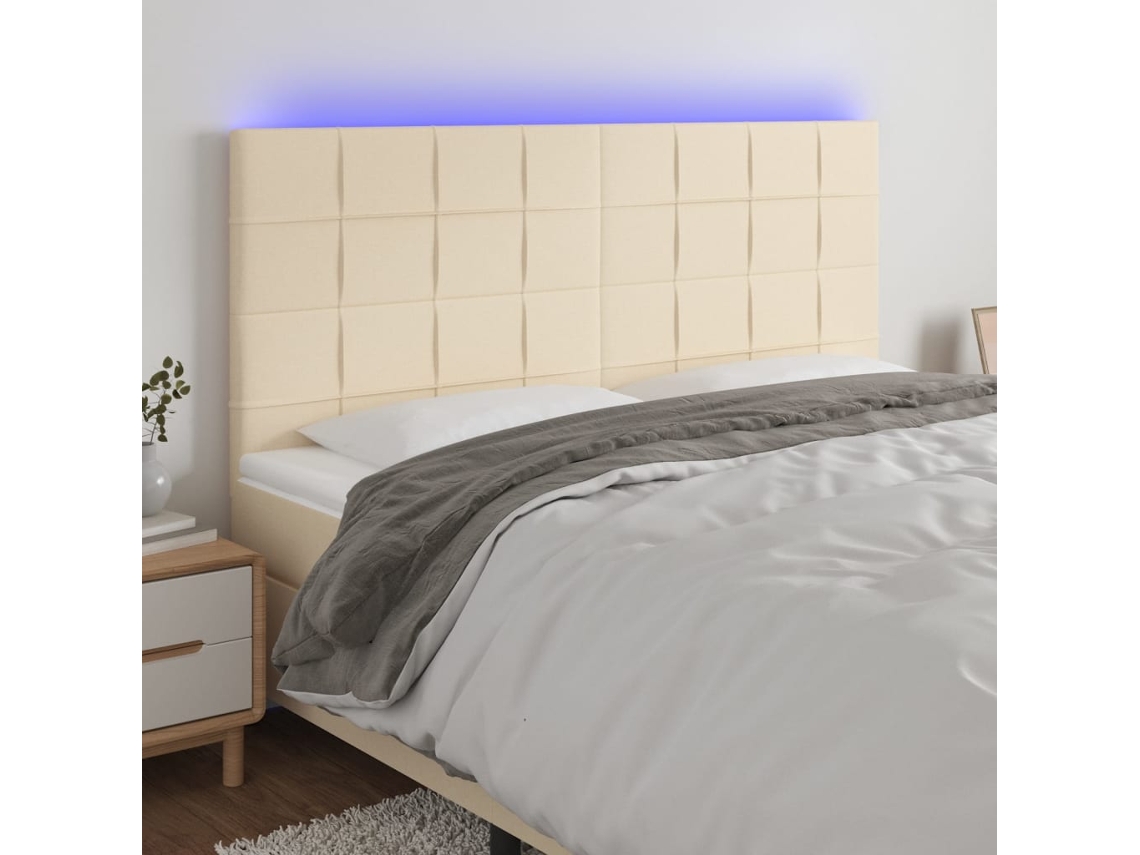 Cabecero Con Luces Led Tela Crema 180x5x118/128 Cm