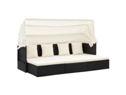 Tumbona de jardín con techo de mimbre PE negro DKD HOME DECOR
