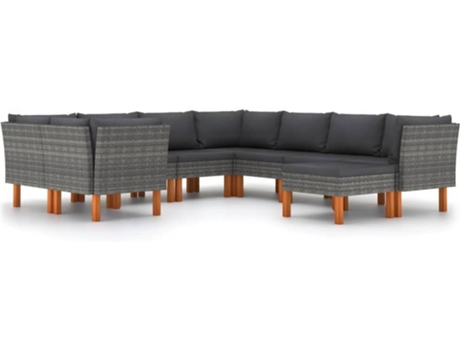 Conjunto 9 de muebles de jardín VIDAXL y cojines ratán sintético gris