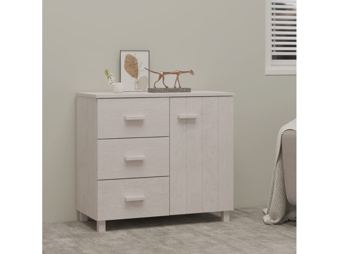 Aparador Hamar Madera Maciza De Pino Blanco 90x40x80 Cm