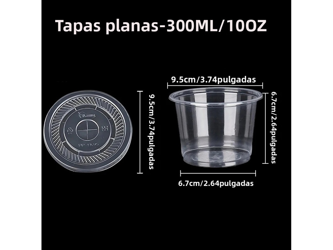 Vaso desechable de plástico MDUG para postre y ensalada con tapa plana de 300 ml