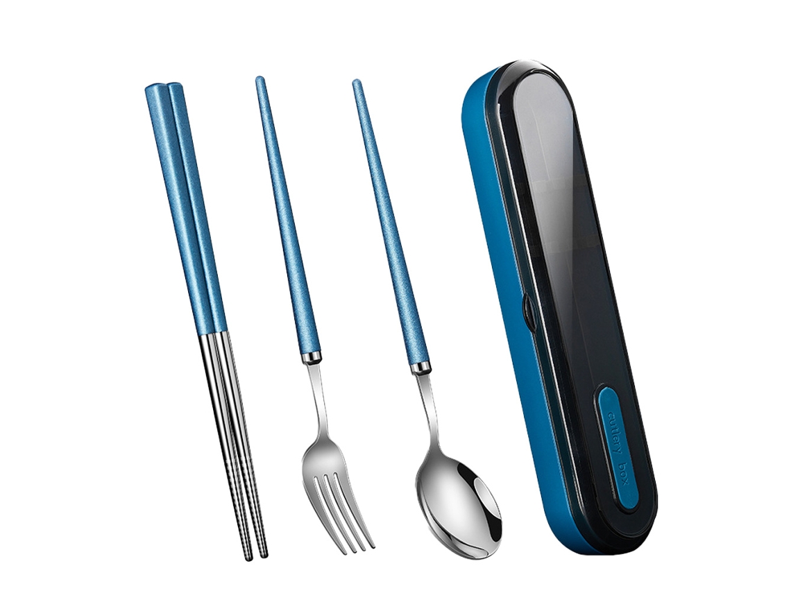 MEOIRUERY Juego de cubiertos reutilizables de acero inoxidable con estuche, almuerzo portátil para camping y oficina
