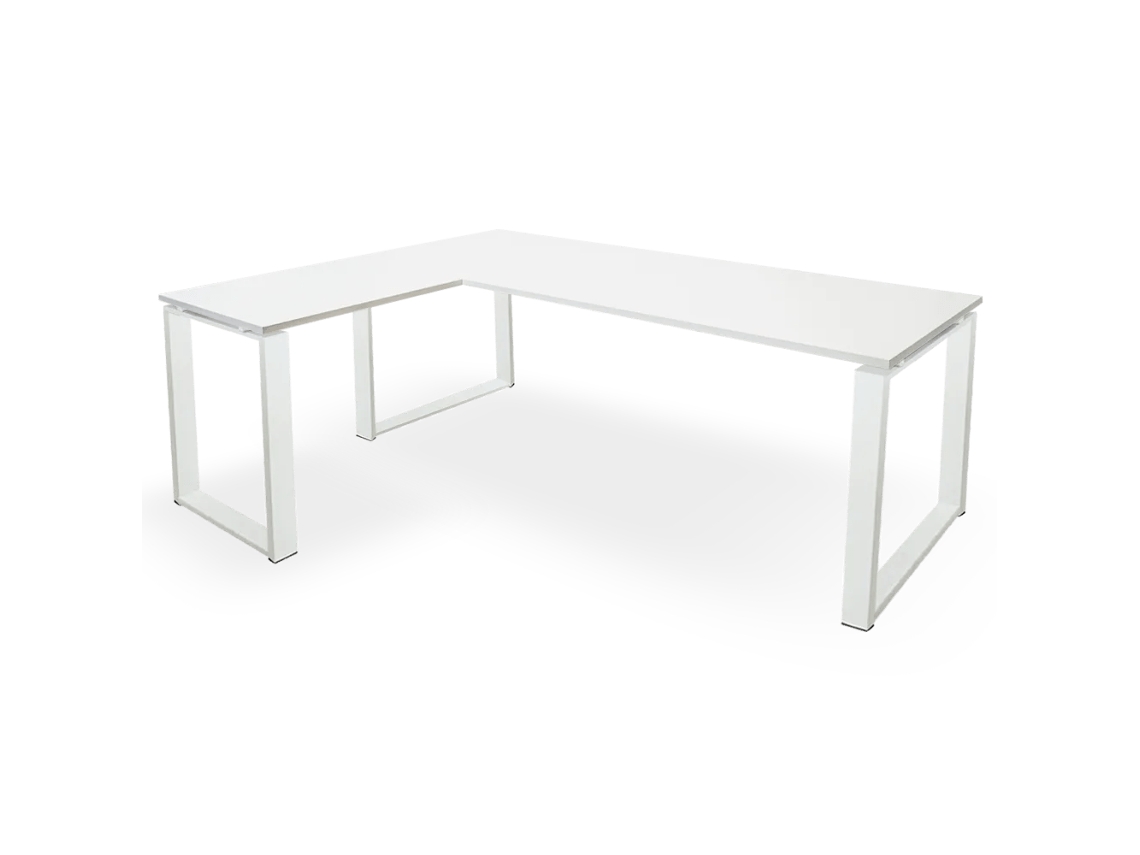 Escritorio esquinero con cajones a la izquierda. Estructura metálica cerrada, color blanco. 75 x 180 x 160 cm. Blanco. Ofilike.