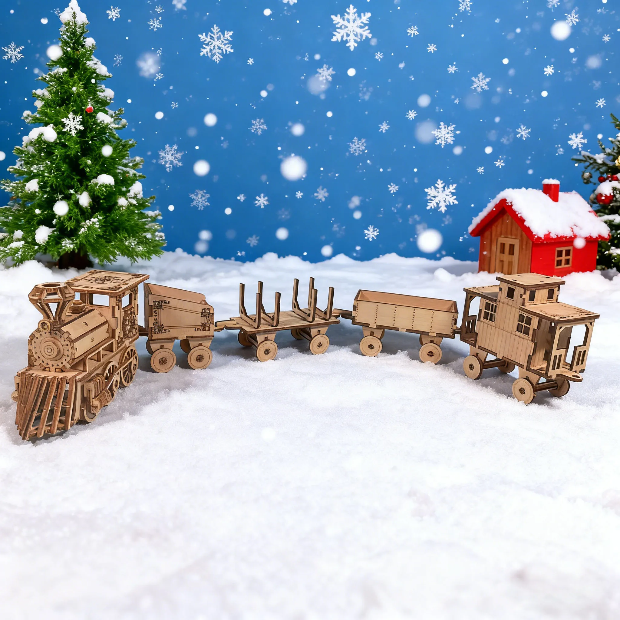Set De Decoración Navideña De Tren Con Rompecabezas 3d De Madera, Kit De Montaje De Madera No Tóxico